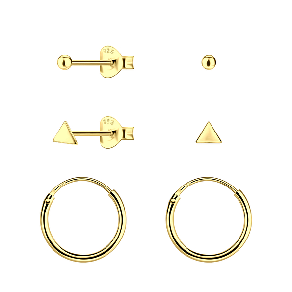 Wholesale Sterling Silver Triangle Stud and Ear Hoops Set - JD22823