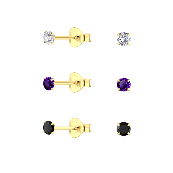 Wholesale 3mm Round Cubic Zirconia Sterling Silver Ear Studs Set - JD22344