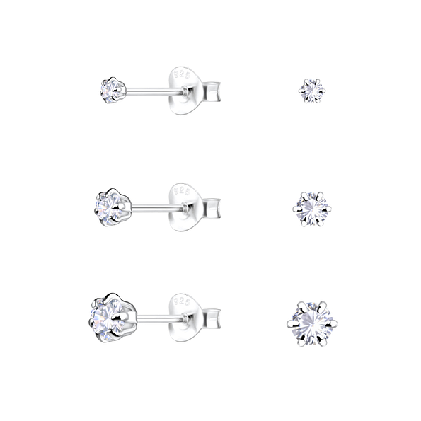Wholesale Sterling Silver Round Cubic Zirconia Ear Studs Set - JD22333