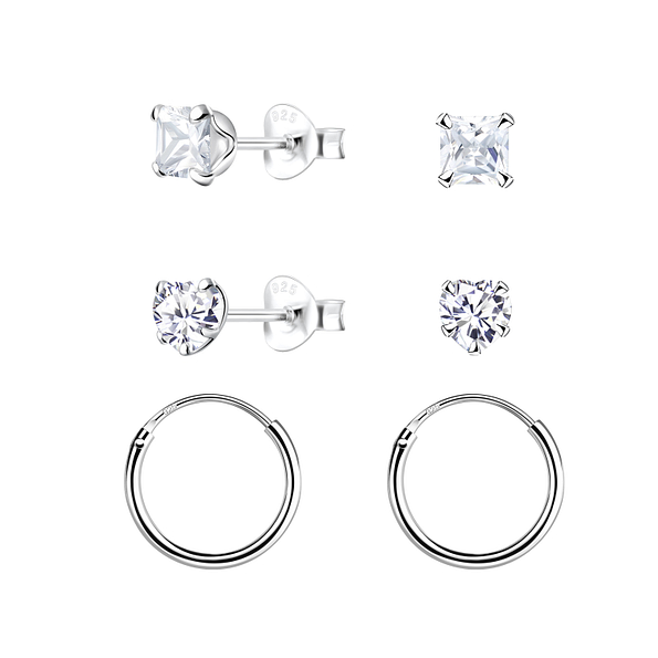 Wholesale 4mm Heart Sterling Silver Stud and Ear Hoops Set - JD22360