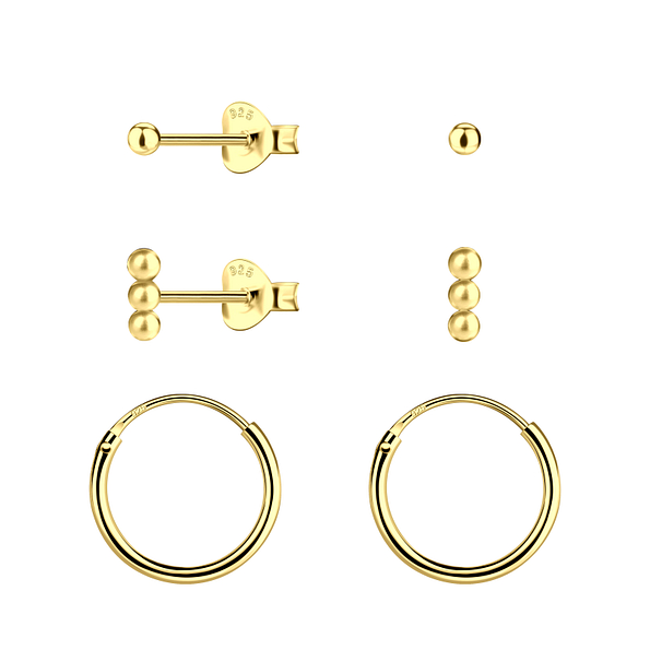 Wholesale Sterling Silver Ball Stud and Ear Hoops Set - JD22817