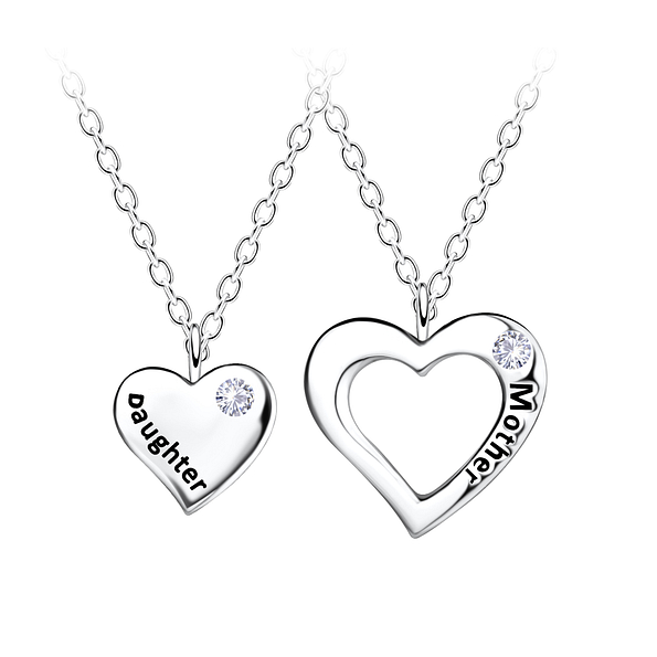 Wholesale Sterling Silver Mother Daughter Necklace Set - JD22038