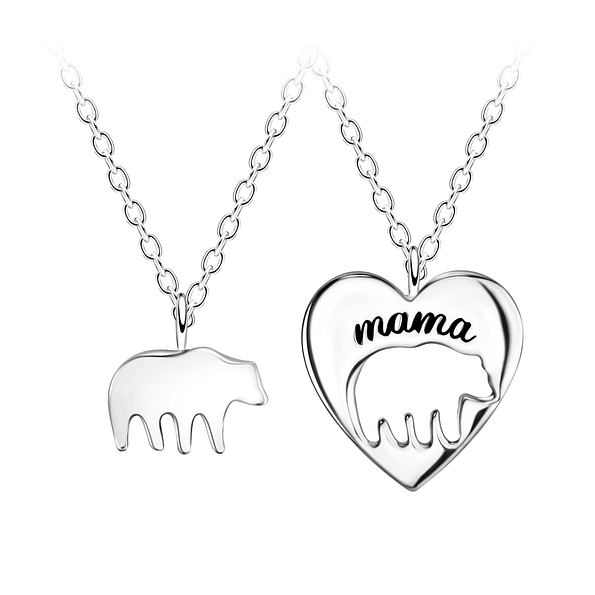 Wholesale Sterling Silver Mama and Baby Bear Necklace Set - JD22041