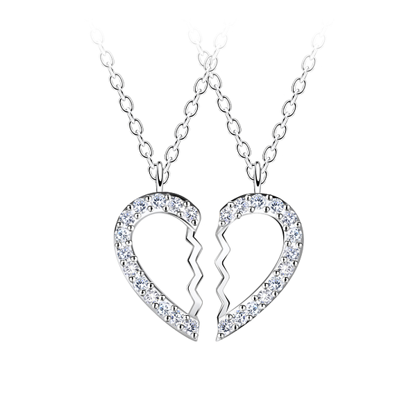 Wholesale Sterling Silver Broken Heart Necklace Set - JD23057