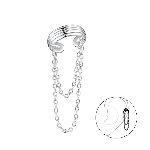 Wholesale Sterling Silver Lines Ear Cuff with Chain - JD20947