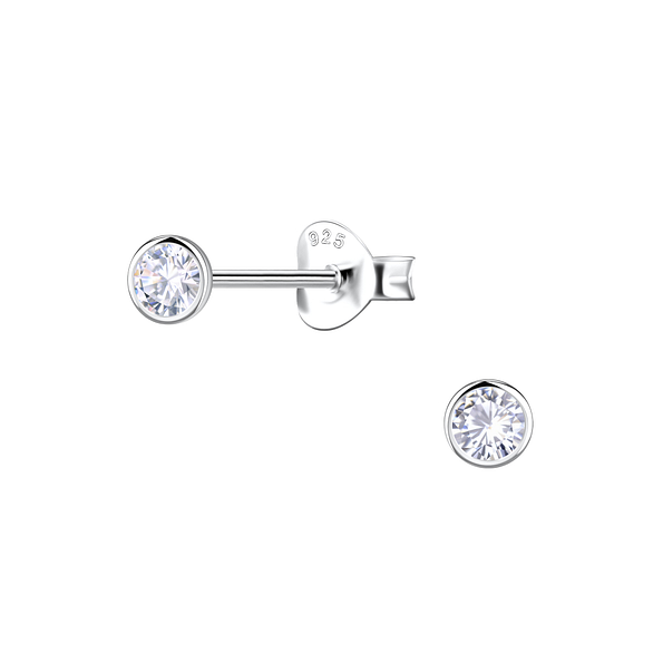 Wholesale 3mm Round Cubic Zirconia Sterling Silver Ear Studs - JD22542
