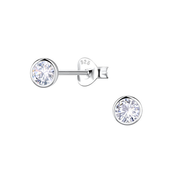 Wholesale 4mm Round Cubic Zirconia Sterling Silver Ear Studs - JD22544