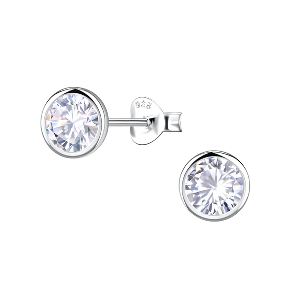 Wholesale 6mm Round Cubic Zirconia Sterling Silver Ear Studs - JD22546