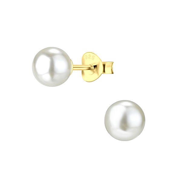 Wholesale 6mm Pearl Sterling Silver Ear Studs - JD23427