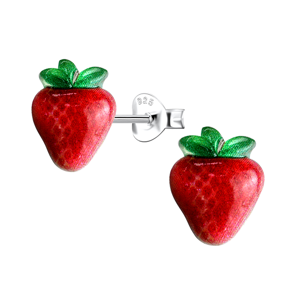 Wholesale Sterling Silver Ear Studs with Resin Strawberry - JD22763