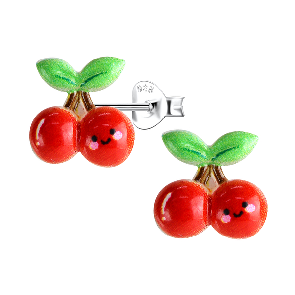 Wholesale Sterling Silver Ear Studs with Resin Cherry - JD22767