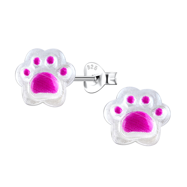 Wholesale Sterling Silver Ear Studs with Resin Paw Print - JD22769