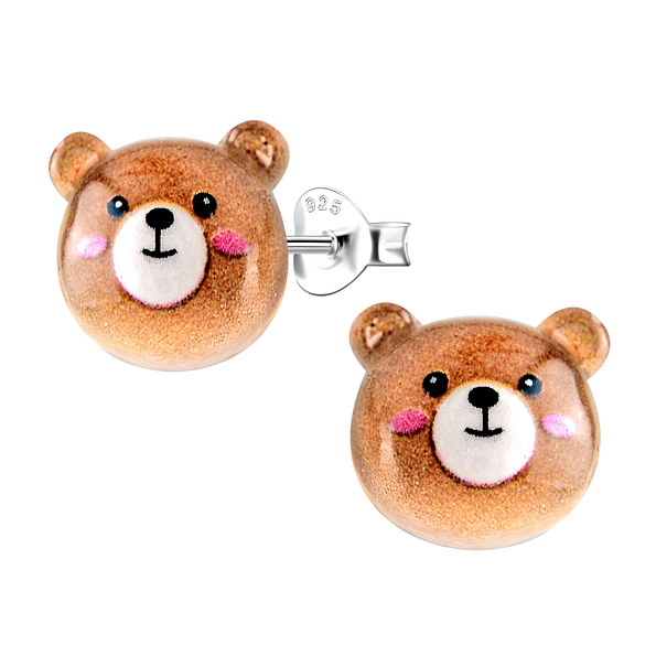 Wholesale Sterling Silver Ear Studs with Resin Bear - JD22773