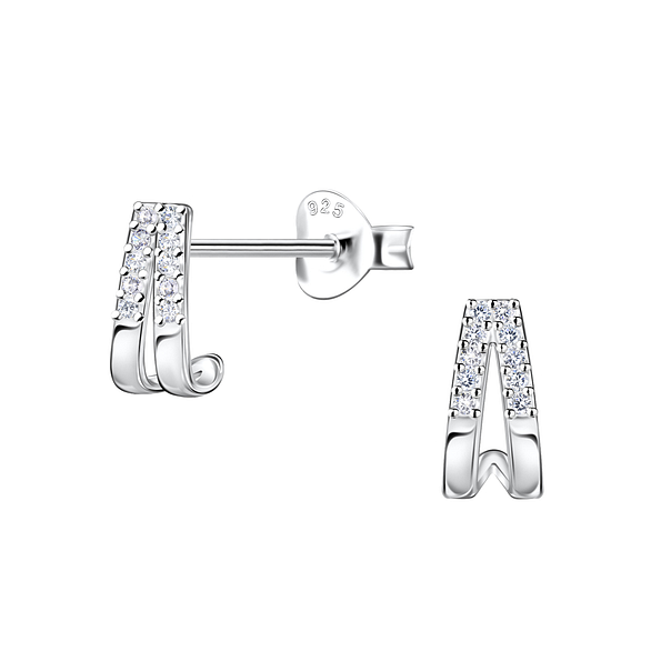 Wholesale Sterling Silver Double Line Half Hoop Ear Studs  - JD22423