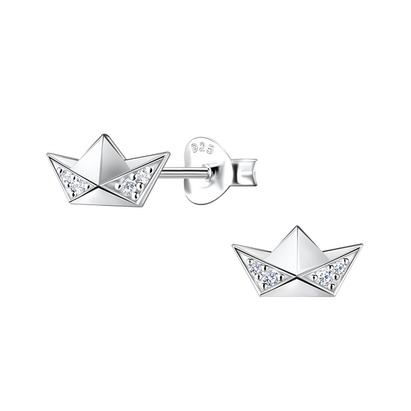 Wholesale Sterling Silver Origami Boat Ear Studs - JD23267