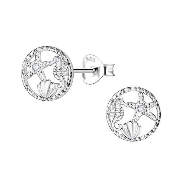 Wholesale Sterling Silver Starfish Seahorse and Shell Ear Studs - JD23276