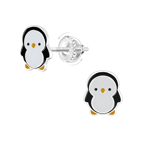 Wholesale Sterling Silver Penguin Screw Back Ear Studs - JD21938