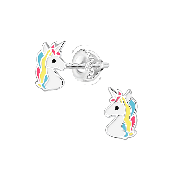Wholesale Sterling Silver Unicorn Screw Back Ear Studs - JD21489
