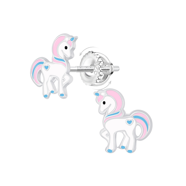Wholesale Sterling Silver Unicorn Screw Back Ear Studs - JD23466