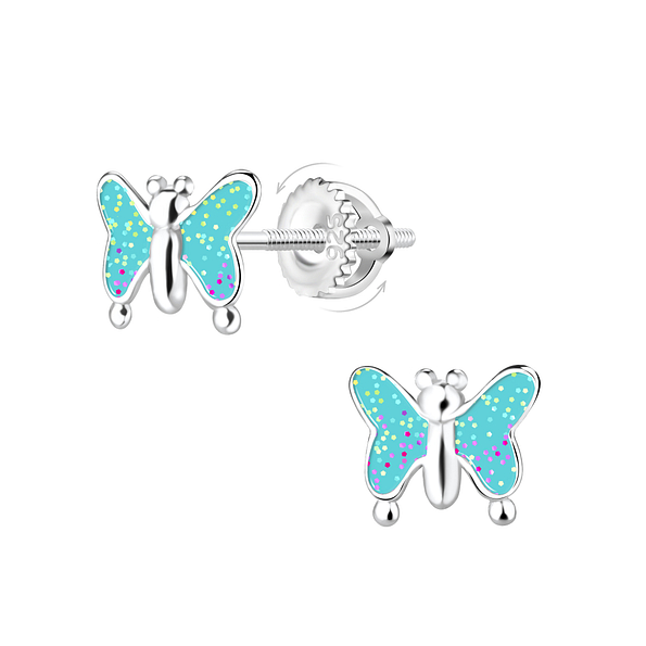 Wholesale Sterling Silver Butterfly Screw Back Ear Studs - JD23468