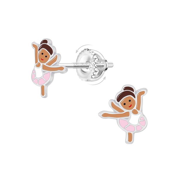 Wholesale Sterling Silver Ballerina Screw Back Ear Studs - JD21487