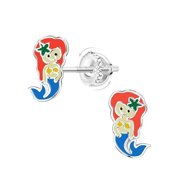 Wholesale Sterling Silver Mermaid Screw Back Ear Studs - JD23471