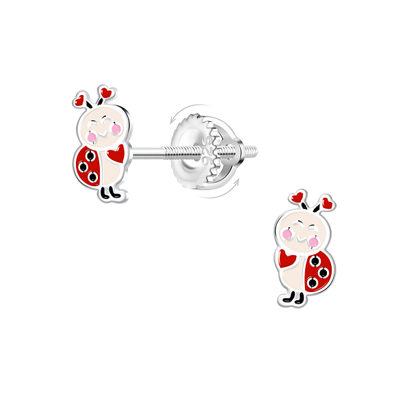 Wholesale Sterling Silver Ladybug Screw Back Ear Studs - JD21480
