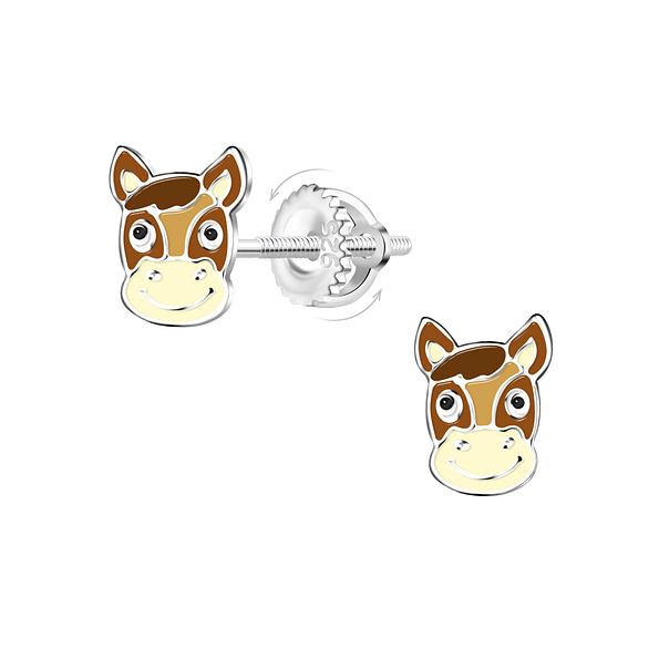 Wholesale Sterling Silver Horse Screw Back Ear Studs - JD21476