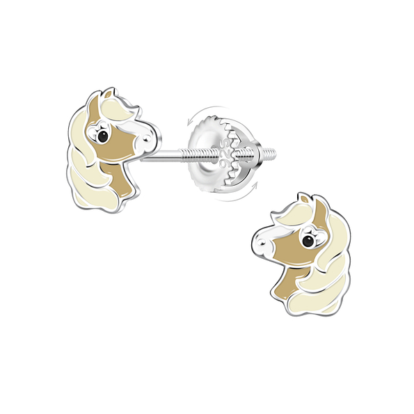 Wholesale Sterling Silver Horse Screw Back Ear Studs - JD21475