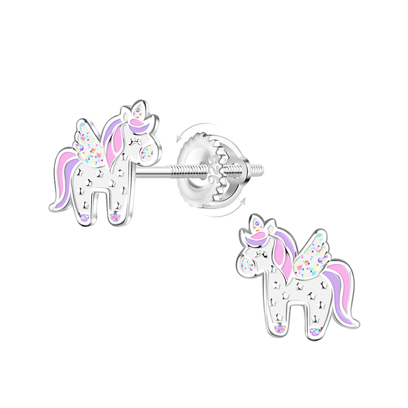 Wholesale Sterling Silver Unicorn Screw Back Ear Studs - JD21961