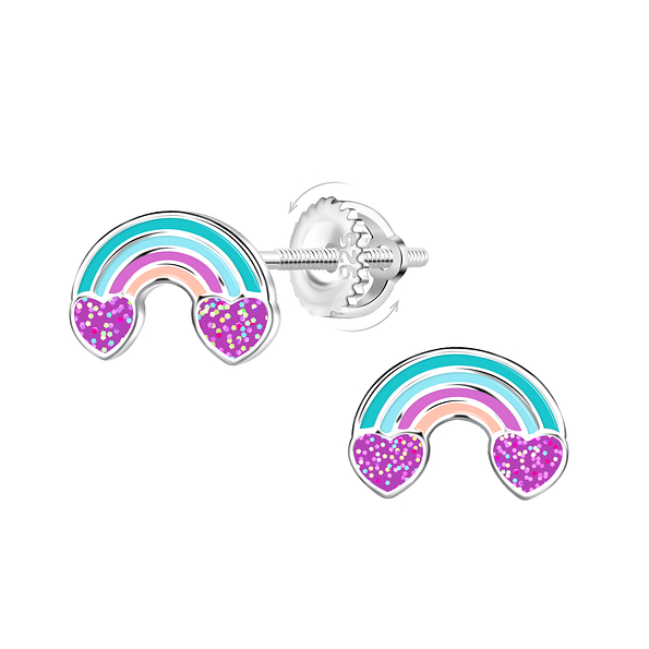 Wholesale Sterling Silver Rainbow Screw Back Ear Studs - JD23490