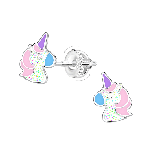 Wholesale Sterling Silver Unicorn Screw Back Ear Studs - JD23501