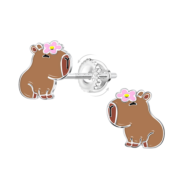Wholesale Sterling Silver Capybara Screw Back Ear Studs - JD21949
