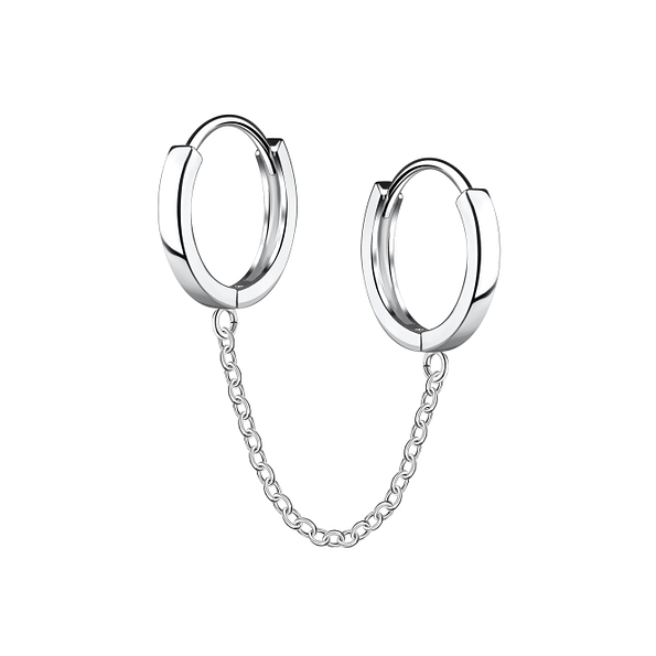 Wholesale 13mm Sterling Silver Double Huggie Earrings with Chain - JD22565