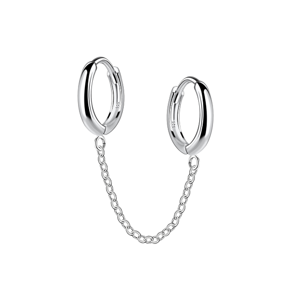 Wholesale 11mm Sterling Silver Double Huggie Earrings with Chain - JD22568