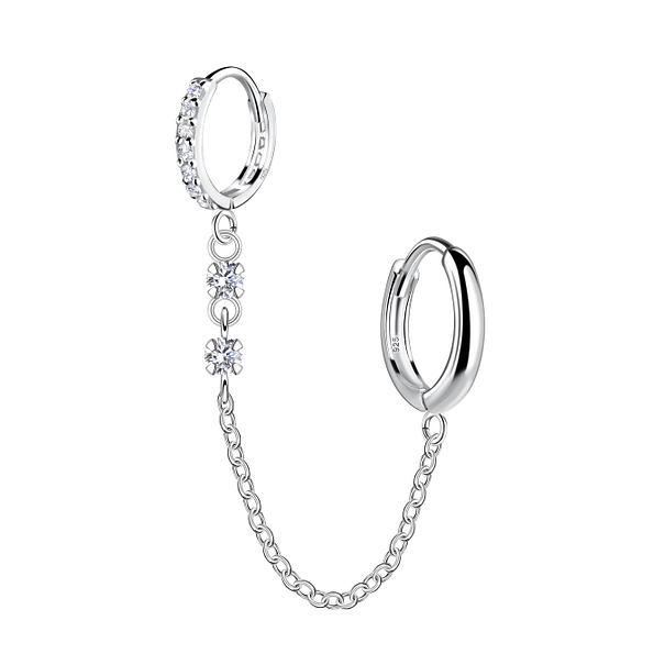 Wholesale 11mm Sterling Silver Double Huggie Earrings with Chain - JD22590