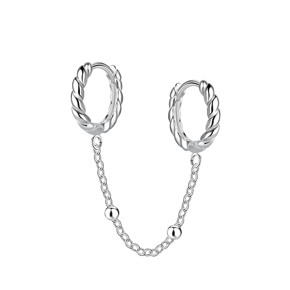 Wholesale 12mm Sterling Silver Double Twisted Huggie Earrings with Chain - JD22593