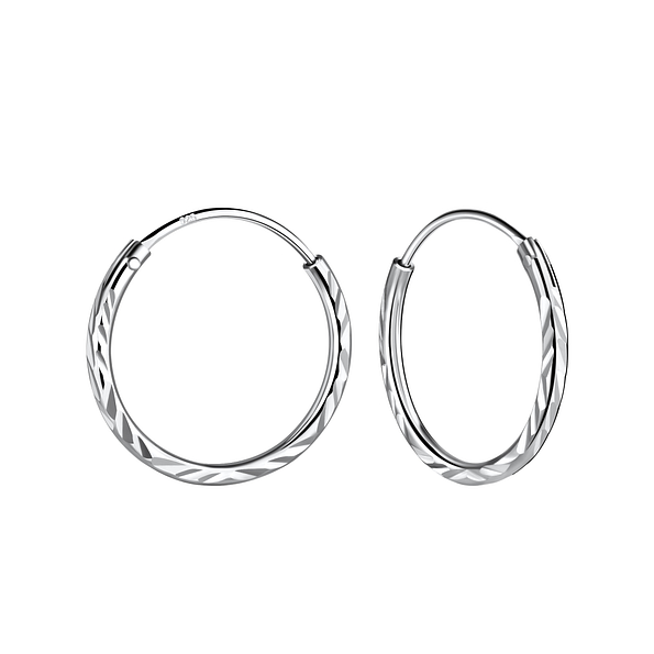 Wholesale 15mm Sterling Silver Diamond Cut Ear Hoops - JD23224