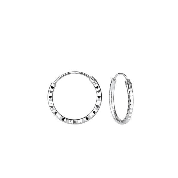 Wholesale 12mm Sterling Silver Diamond Cut Ear Hoops - JD23324