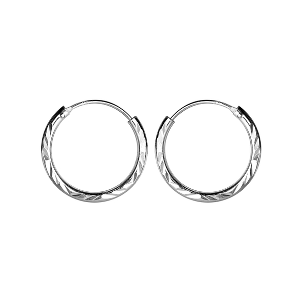 Wholesale 18mm Sterling Silver Diamond Cut Ear Hoops - JD23255