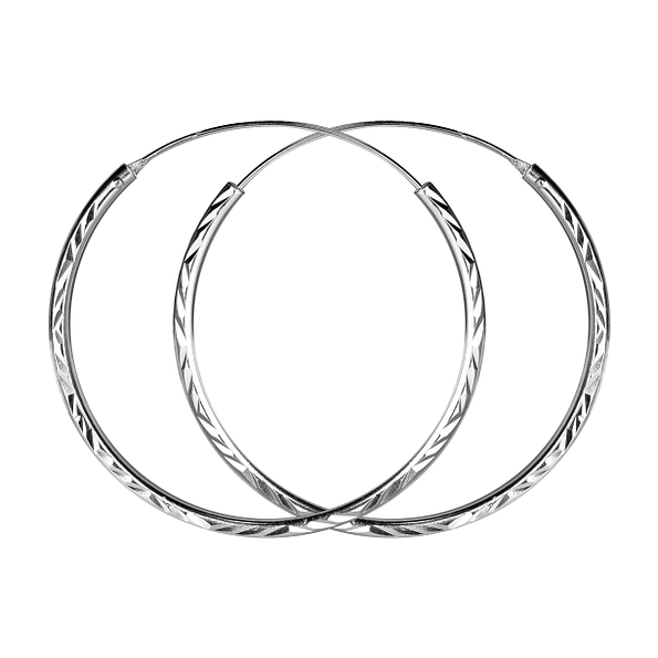 Wholesale 40mm Sterling Silver Diamond Cut Ear Hoops - JD23256