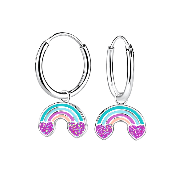 Wholesale Sterling Silver Rainbow Charm Ear Hoops - JD22960