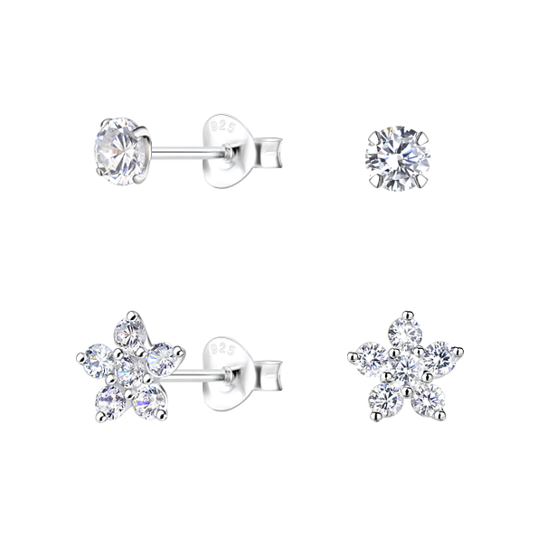 Wholesale Sterling Silver Flower Ear Studs Set - JD22320