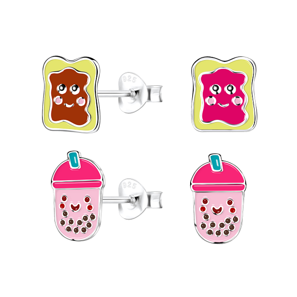 Wholesale Sterling Silver Breakfast Treats Ear Studs Set - JD22305