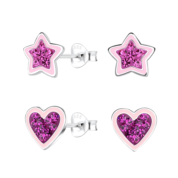 Wholesale Sterling Silver Star and Heart Ear Studs Set - JD22302