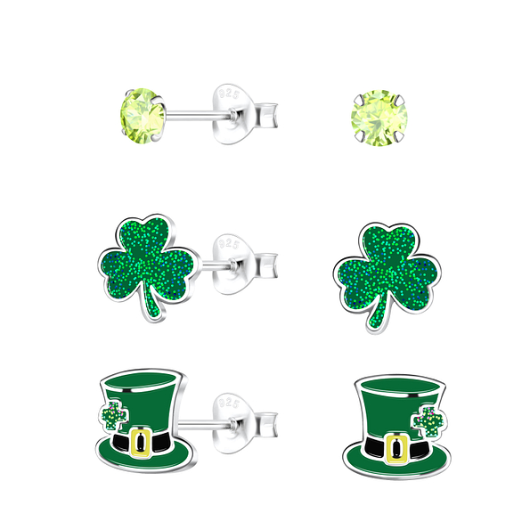 Wholesale Sterling Silver Saint Patrick's Day Ear Studs Set - JD22307