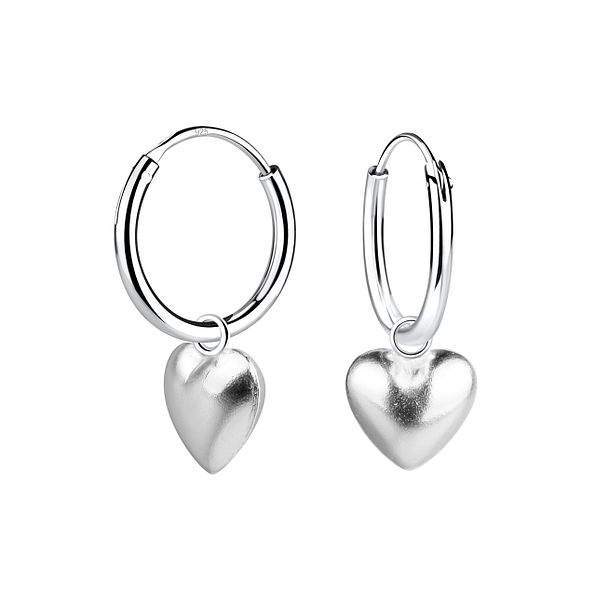 Wholesale Sterling Silver Heart Charm Ear Hoops - JD23370