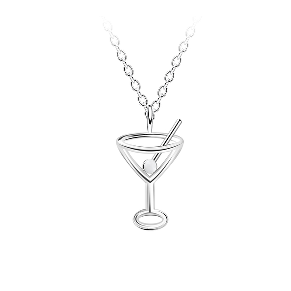 Wholesale Sterling Silver Cocktail Glass Outline Necklace - JD23708