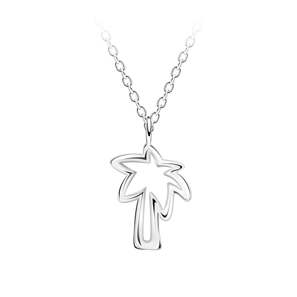 Wholesale Sterling Silver Palm Tree Outline Necklace - JD23717