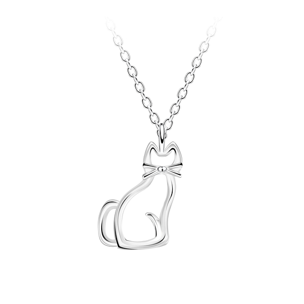 Wholesale Sterling Silver Cat Outline Necklace - JD23718